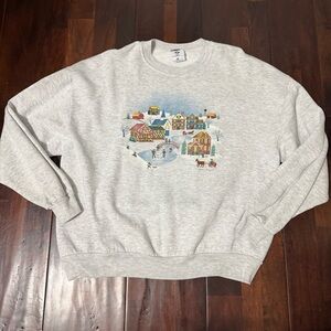Vintage Jerzees Winter Wonderland Scene Sweatshirt Gray Size XL
